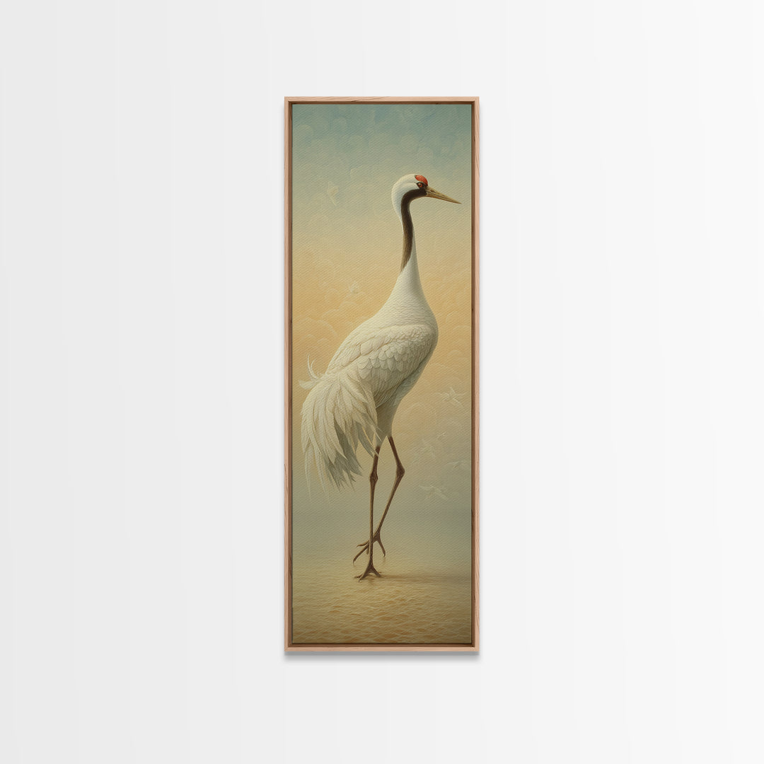 White Crane in Quiet Morning Mist Canvas Print, Meditation Art, Yoga Wall Art, Living Room Decor, Fine Art, Stillness, MED-1x3-100