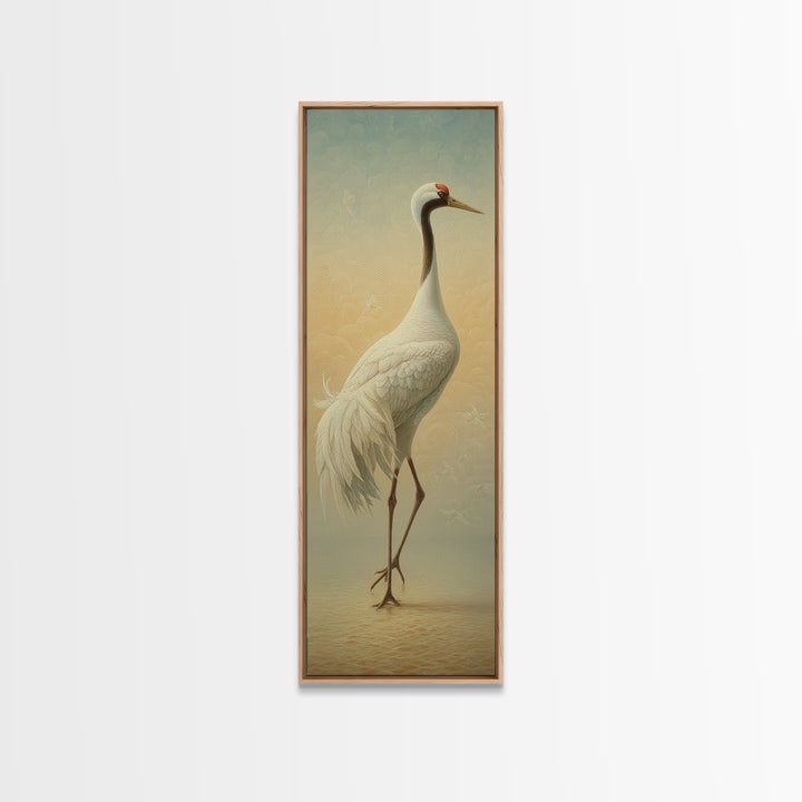 White Crane in Quiet Morning Mist Canvas Print, Meditation Art, Yoga Wall Art, Living Room Decor, Fine Art, Stillness, MED-1x3-100