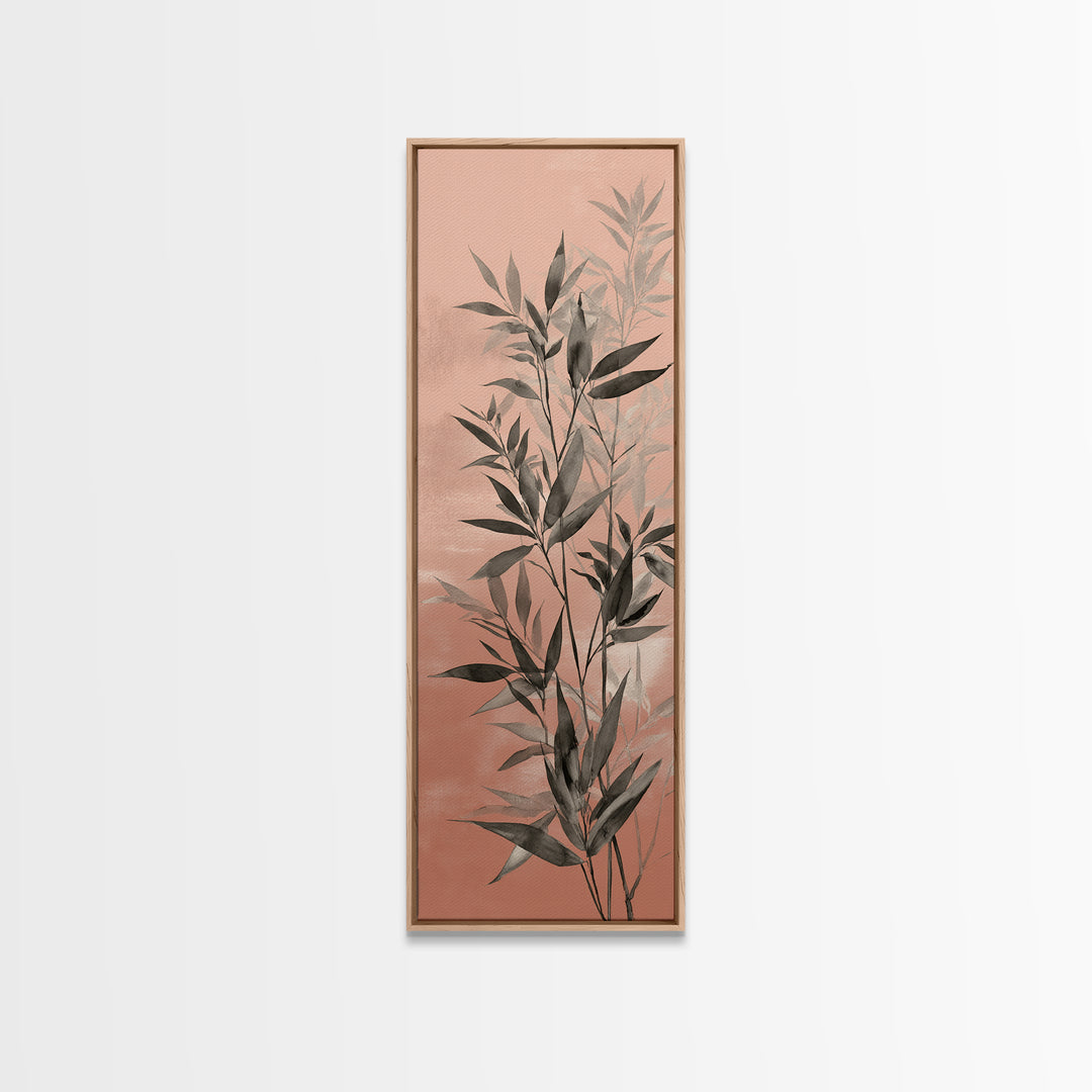 Bamboo Leaves in Gentle Ink Wash Canvas Print, Meditation Art, Floral Wall Art, Living Room Decor, Fine Art, Stillness, MED-1x3-23