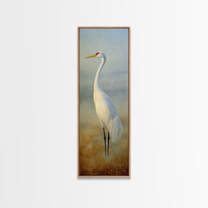 White Crane in Quiet Morning Mist Canvas Print, Meditation Art, Art Deco, Living Room Decor, Stillness, Digital Download Art, MED-1x3-28