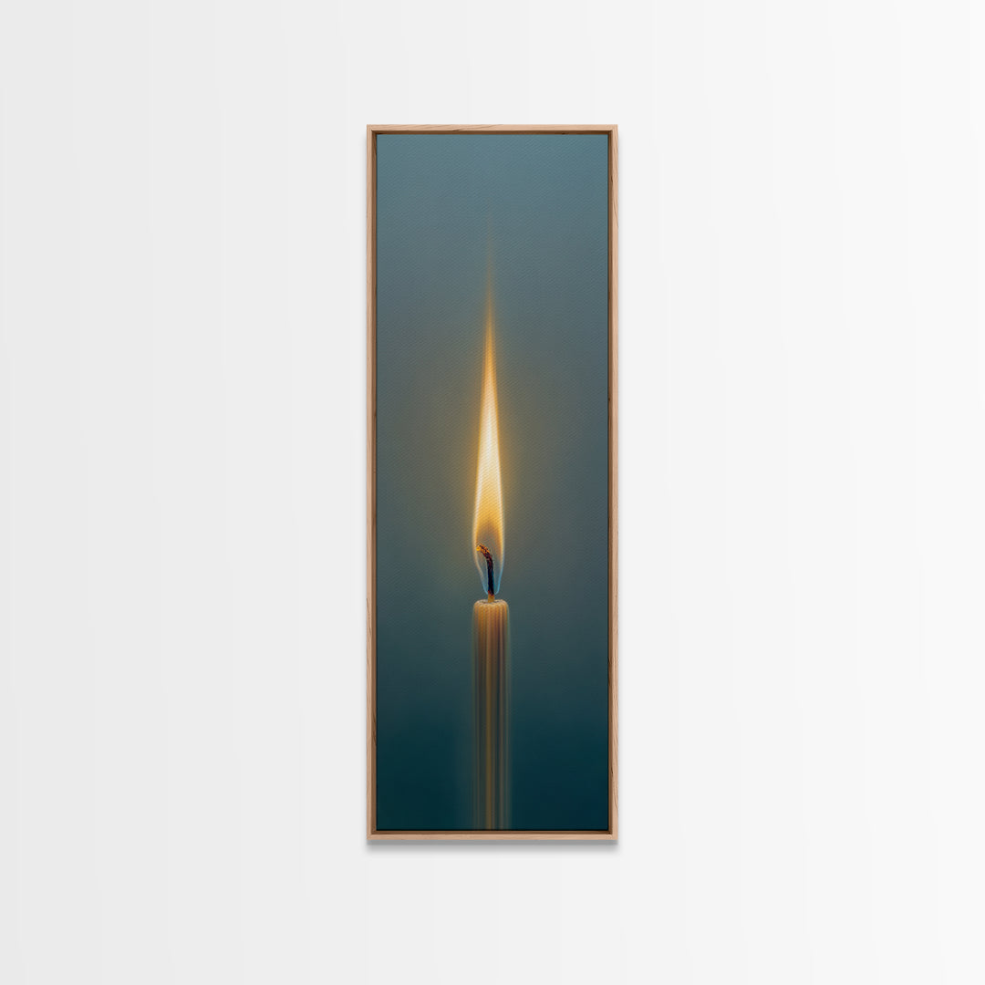 Minimal Candle Flame on Dark Background Framed Canvas Print, Meditation Art, Fine Art Print, Living Room Decor, Stillness, MED-1x3-50