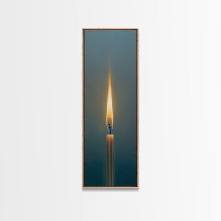 Minimal Candle Flame on Dark Background Framed Canvas Print, Meditation Art, Fine Art Print, Living Room Decor, Stillness, MED-1x3-50