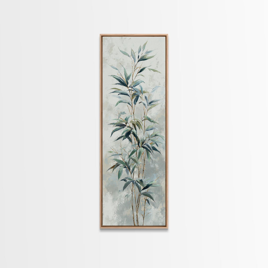 Bamboo Leaves in Gentle Ink Wash Framed Canvas Print, Meditation Art, Gallery Decor, Living Room Decor, Fine Art, Stillness, MED-1x3-71