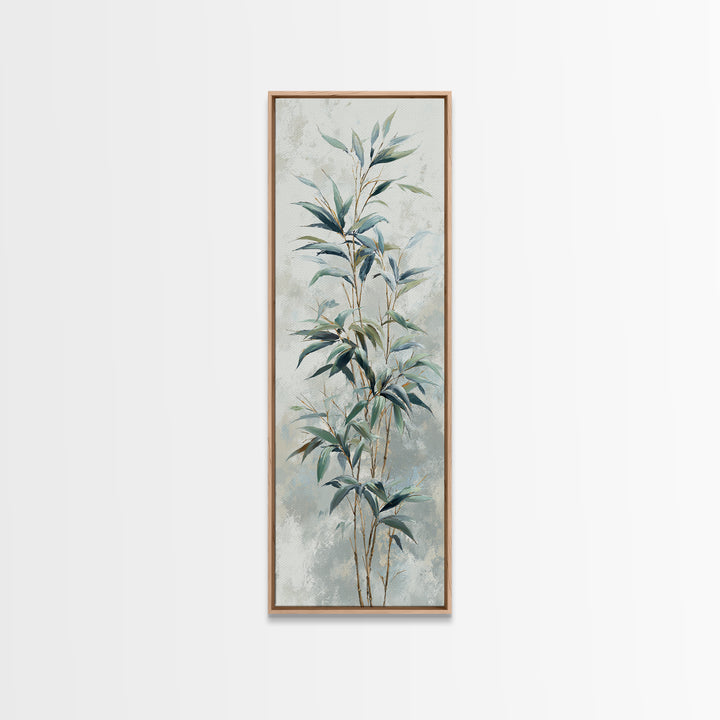 Bamboo Leaves in Gentle Ink Wash Framed Canvas Print, Meditation Art, Gallery Decor, Living Room Decor, Fine Art, Stillness, MED-1x3-71