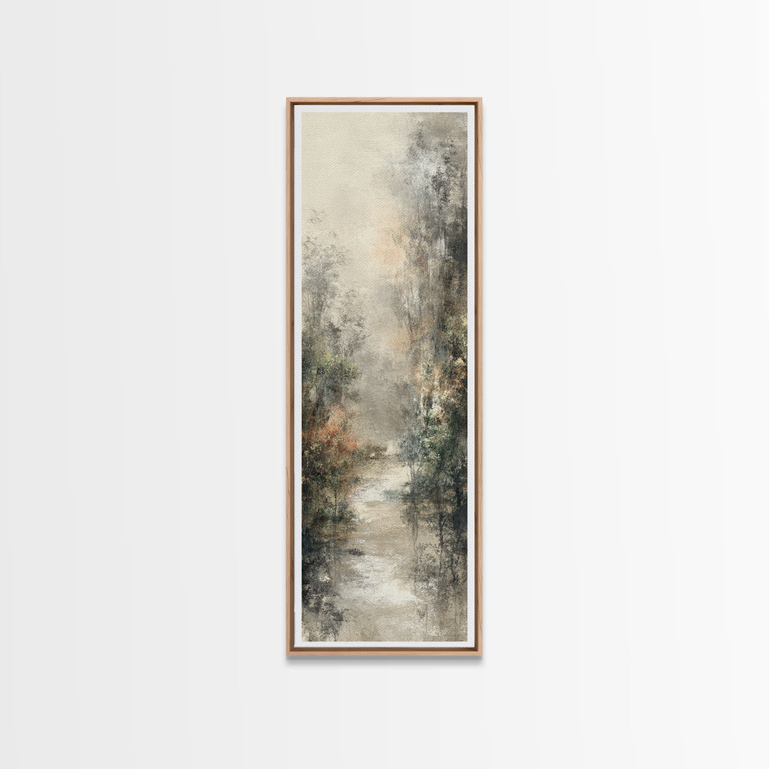 Misty Forest Path Canvas Print, Meditation Art, Boho Wall Decor, Living Room Decor, Oil Painting, Stillness, Modern Home Decor, MED-1x3-73