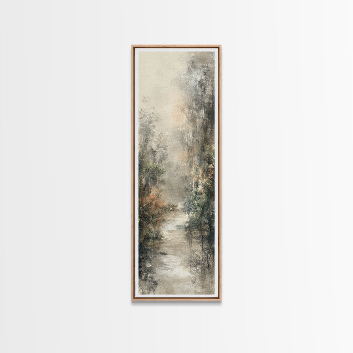 Misty Forest Path Canvas Print, Meditation Art, Boho Wall Decor, Living Room Decor, Oil Painting, Stillness, Modern Home Decor, MED-1x3-73