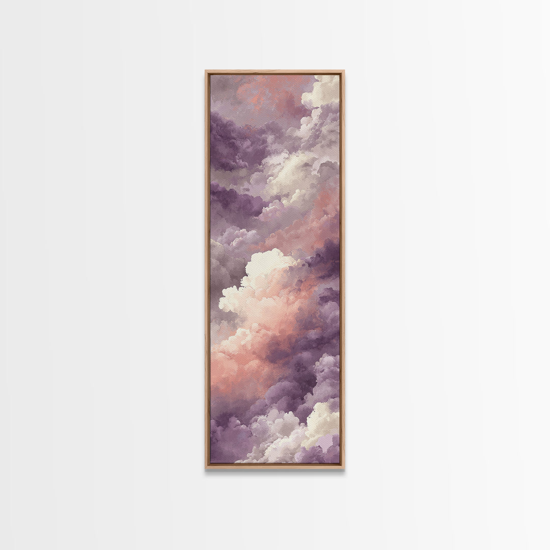 Gentle Cloudscape in Lavender and Cream Framed Canvas Print, Meditation Art, Yoga Wall Art, Living Room Decor, Stillness, MED-1x3-79