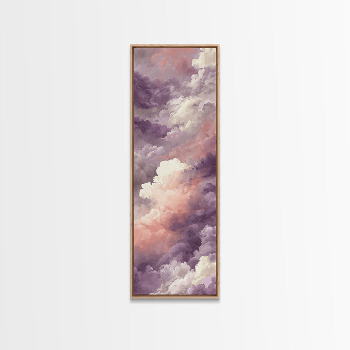 Gentle Cloudscape in Lavender and Cream Framed Canvas Print, Meditation Art, Yoga Wall Art, Living Room Decor, Stillness, MED-1x3-79