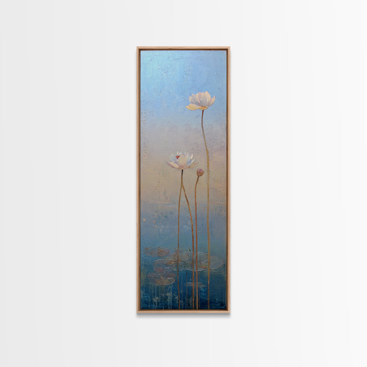 Lotus Flower Glowing Canvas Print, Meditation Art, Abstract Wall Art, Living Room Decor, Watercolor Art, Stillness, MED-1x3-85