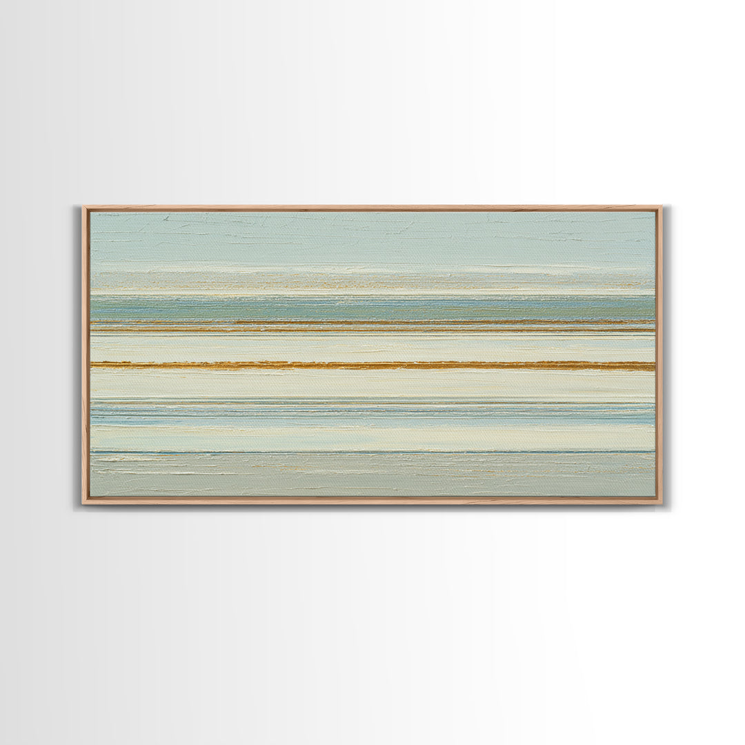 Sand Garden Lines as Minimalist Pattern Framed Canvas Print, Meditation Art, Living Room Decor, Oil Painting, Stillness, MED-2x1-43
