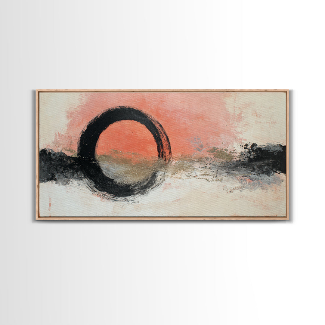 Zen Circle Brushstroke on Textured Paper Canvas Print, Meditation Art, Art Deco, Living Room Decor, Fine Art, Stillness, MED-2x1-48