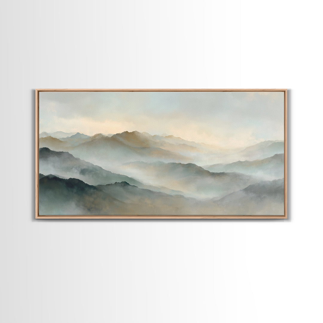 Sunrise over Himalayan Style Mountains Canvas Print, Meditation Art, Boho Wall Art, Living Room Decor, Watercolor Art, MED-2x1-61