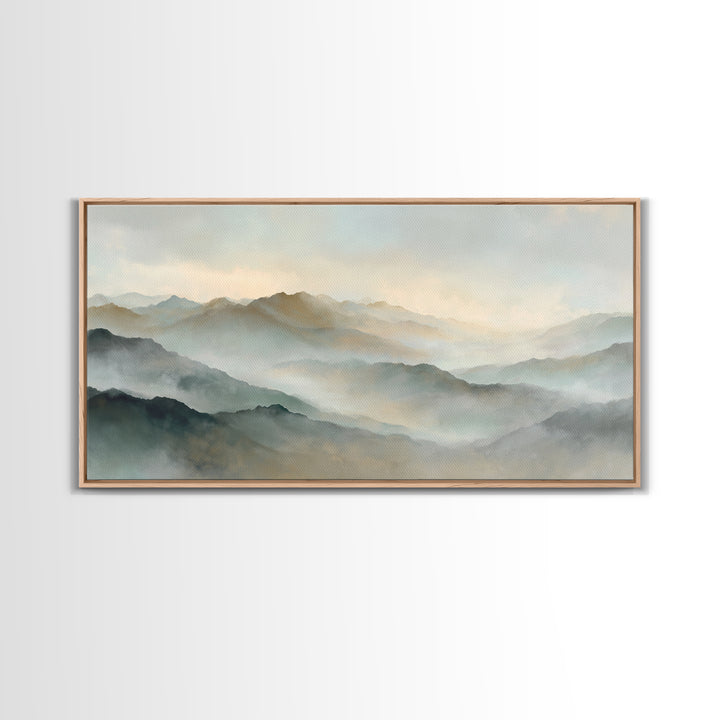 Sunrise over Himalayan Style Mountains Canvas Print, Meditation Art, Boho Wall Art, Living Room Decor, Watercolor Art, MED-2x1-61