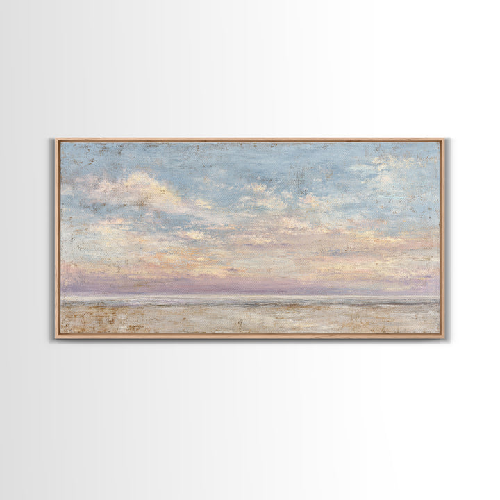 Gentle Cloudscape in Lavender and Cream Framed Canvas Print, Meditation Art, Buddha Wall Art, Living Room Decor, Stillness, MED-2x1-87