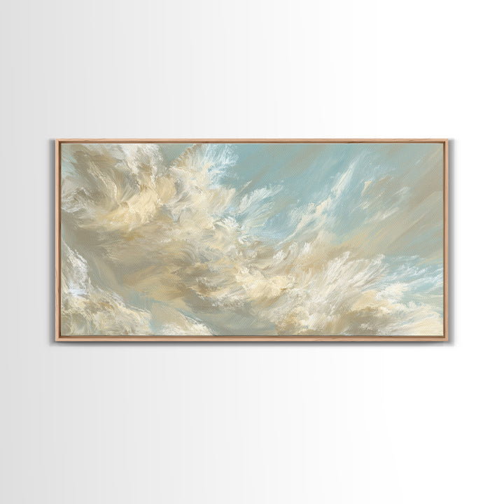 Angelic Light Rays Through Abstract Clouds Framed Canvas Print, Meditation Art, Canvas Art, Living Room Decor, Stillness, MED-2x1-90