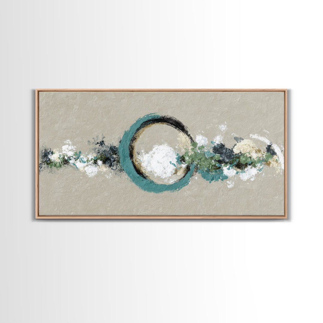 Zen Circle Brushstroke on Textured Paper Framed Canvas Print, Meditation Art, Minimalist Art, Living Room Decor, Oil Painting, MED-2x1-96