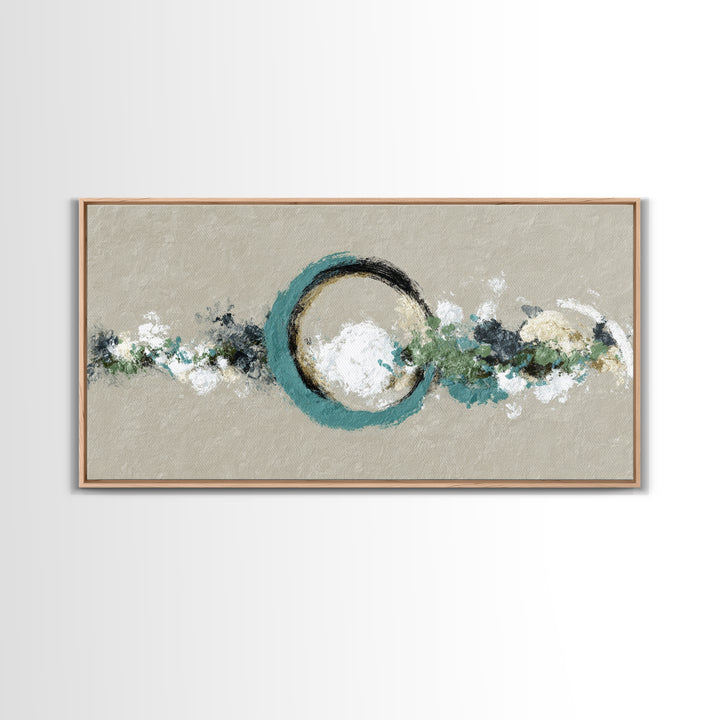 Zen Circle Brushstroke on Textured Paper Framed Canvas Print, Meditation Art, Minimalist Art, Living Room Decor, Oil Painting, MED-2x1-96
