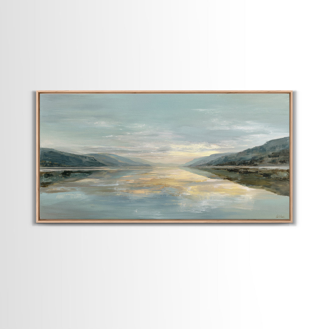 Mountain Lake at Sunrise Framed Canvas Print, Meditation Art, Mandala Wall Art, Living Room Decor, Fine Art, Stillness, MED-2x1-97