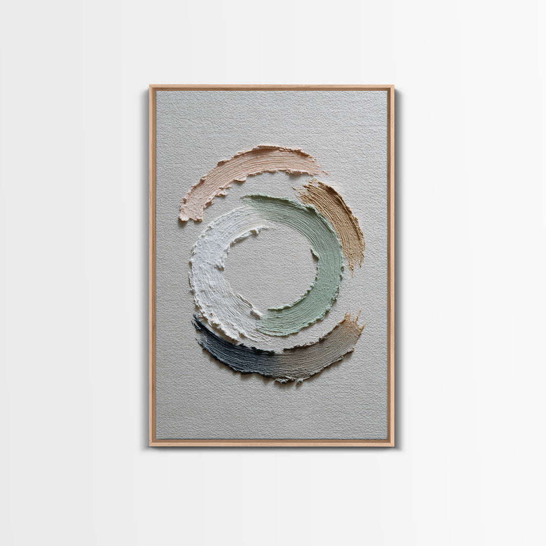 Zen Circle Brushstroke on Textured Paper Framed Canvas Print, Meditation Art, Canvas Art, Living Room Decor, Oil Painting, MED-2x3-12