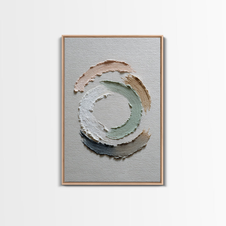 Zen Circle Brushstroke on Textured Paper Framed Canvas Print, Meditation Art, Canvas Art, Living Room Decor, Oil Painting, MED-2x3-12