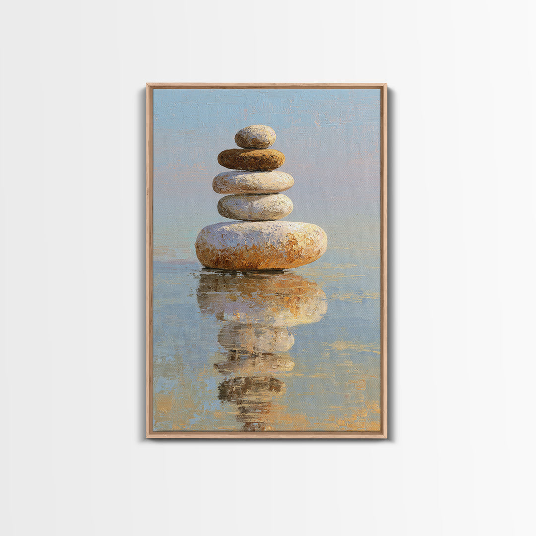 Floating Stones Balanced Above Calm Water Canvas Print, Meditation Art, Gallery Decor, Living Room Decor, Fine Art, Stillness, MED-2x3-16