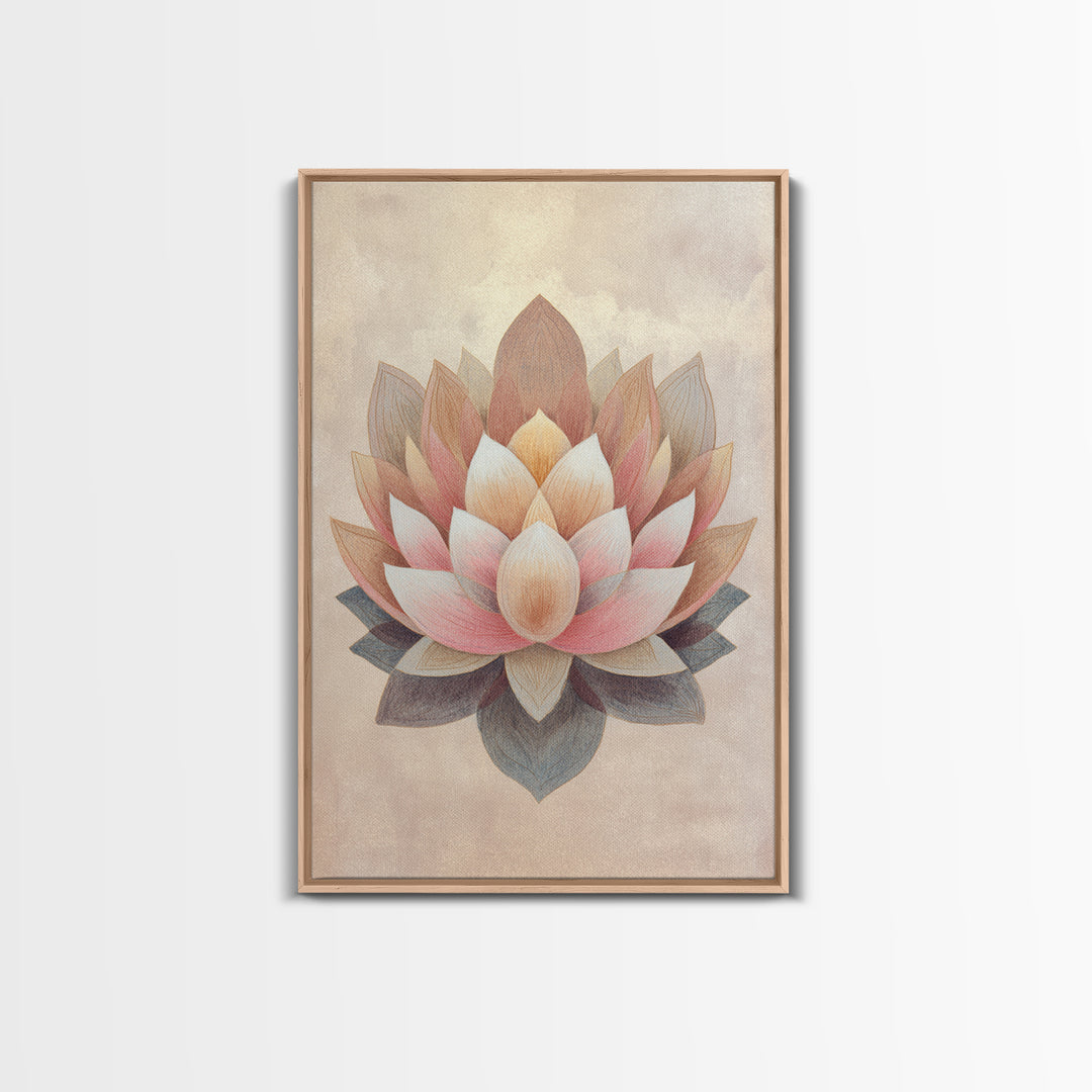 Sacred Geometry Lotus Canvas Print, Meditation Art, Abstract Art, Living Room Decor, Fine Art, Stillness, Neutral Wall Art, MED-2x3-23