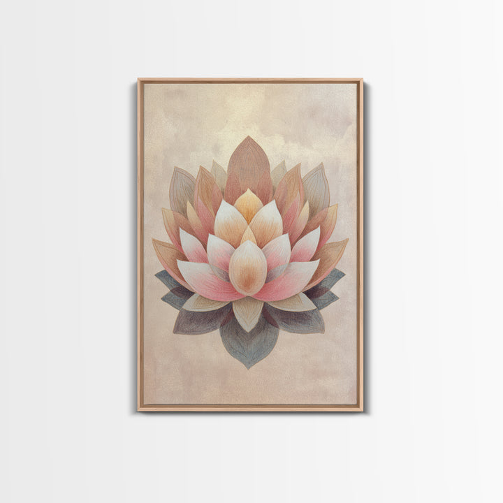 Sacred Geometry Lotus Canvas Print, Meditation Art, Abstract Art, Living Room Decor, Fine Art, Stillness, Neutral Wall Art, MED-2x3-23
