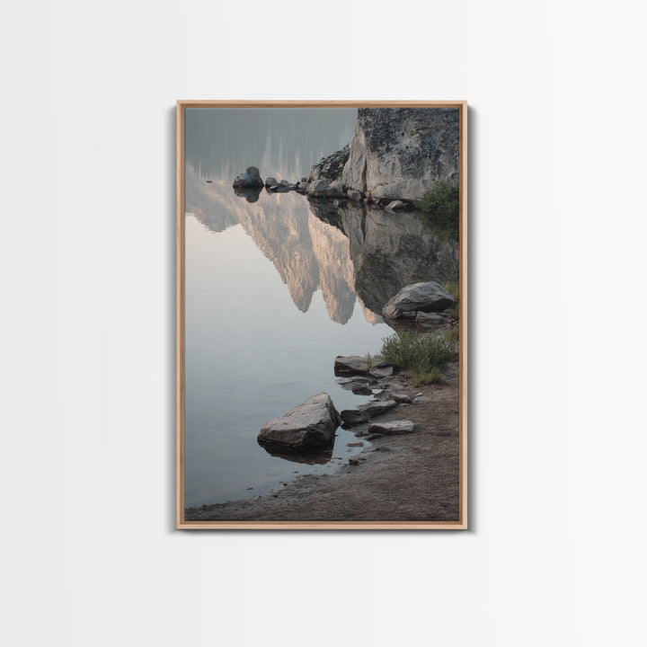 Mountain Lake at Sunrise Framed Canvas Print, Meditation Art, Boho Wall Art, Living Room Decor, Watercolor Art, Stillness, MED-2x3-37