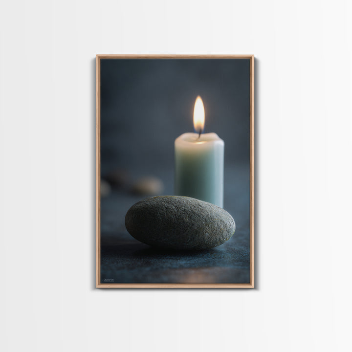 Minimal Candle Flame on Dark Background Framed Canvas Print, Meditation Art, Wall Decor, Living Room Decor, Fine Art, Stillness, MED-2x3-46
