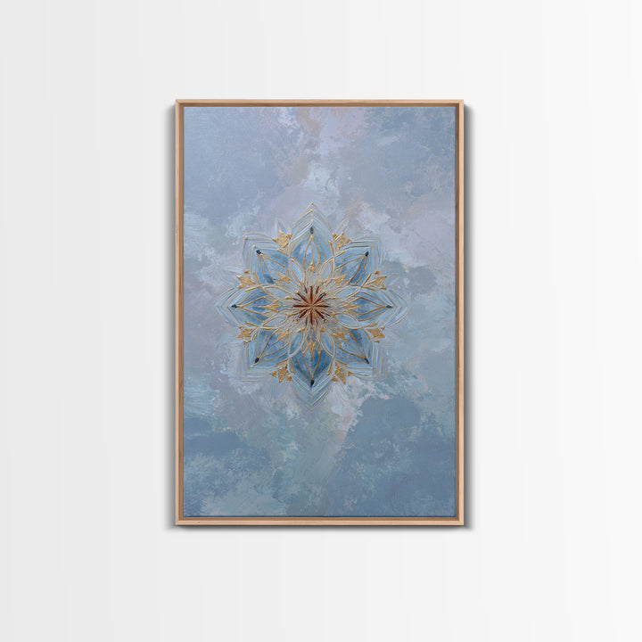 Mandala with Soft Gold and Indigo Symmetry Canvas Print, Meditation Art, Boho Wall Art, Living Room Decor, Fine Art, Stillness, MED-2x3-82