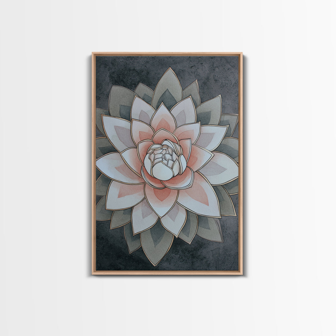 Sacred Geometry Lotus Canvas Print, Meditation Art, Hanging Wall Art, Living Room Decor, Oil Painting, Stillness, MED-2x3-95