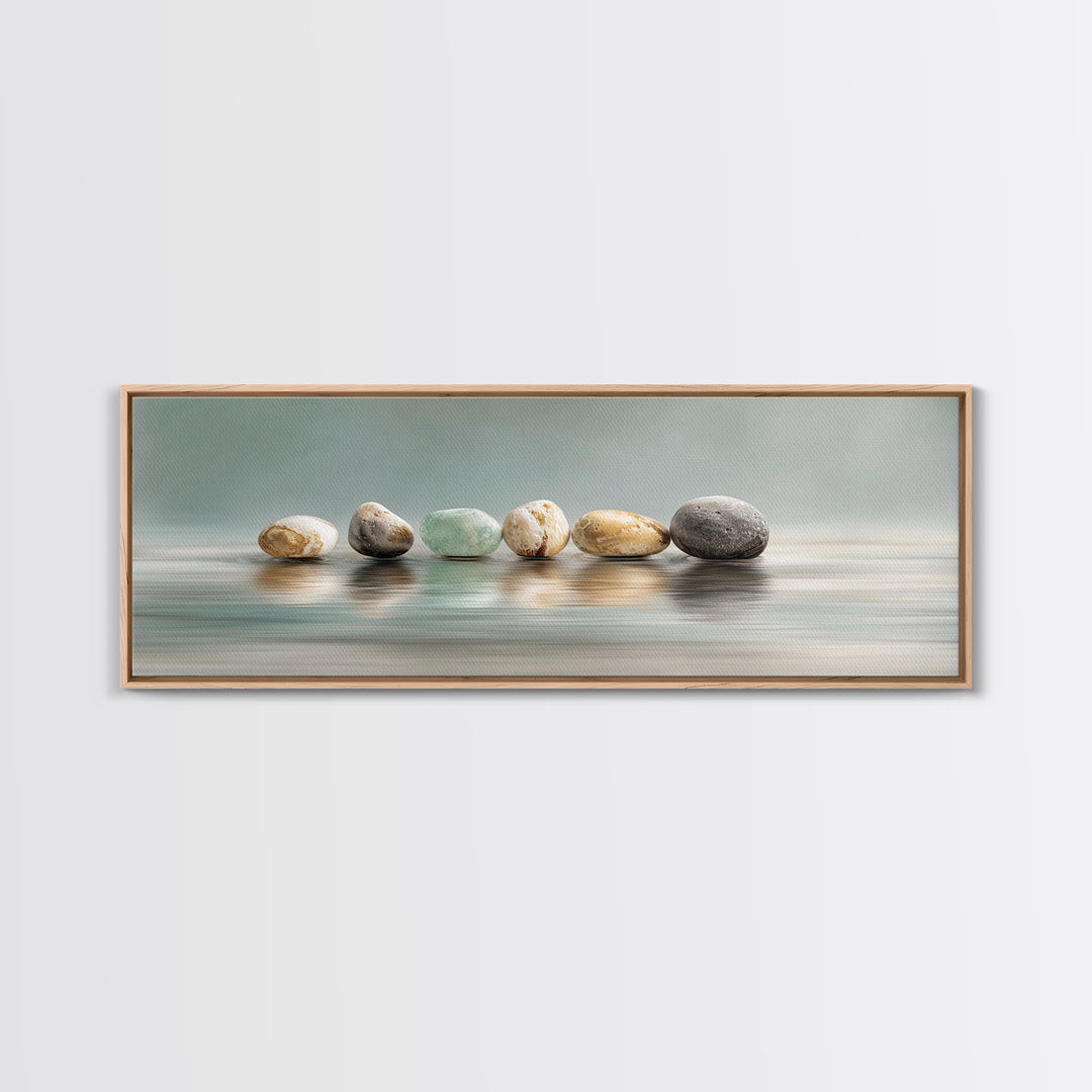 Floating Stones Balanced Above Calm Water Canvas Print, Meditation Art, Printable Artwork, Living Room Decor, Stillness, MED-3x1-24