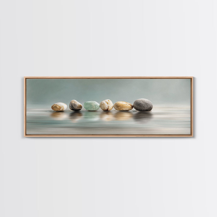 Floating Stones Balanced Above Calm Water Canvas Print, Meditation Art, Printable Artwork, Living Room Decor, Stillness, MED-3x1-24