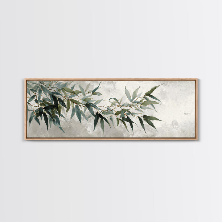 Bamboo Leaves in Gentle Ink Wash Framed Canvas Print, Meditation Art, Room Decor, Living Room Decor, Fine Art, Stillness, MED-3x1-27