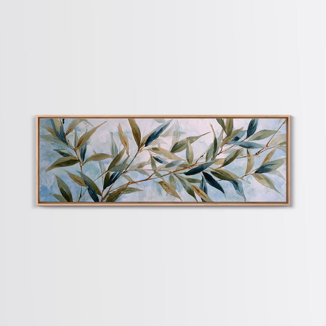 Bamboo Leaves in Gentle Ink Wash Canvas Print, Meditation Art, Fine Art Print, Living Room Decor, Fine Art, Stillness, MED-3x1-3