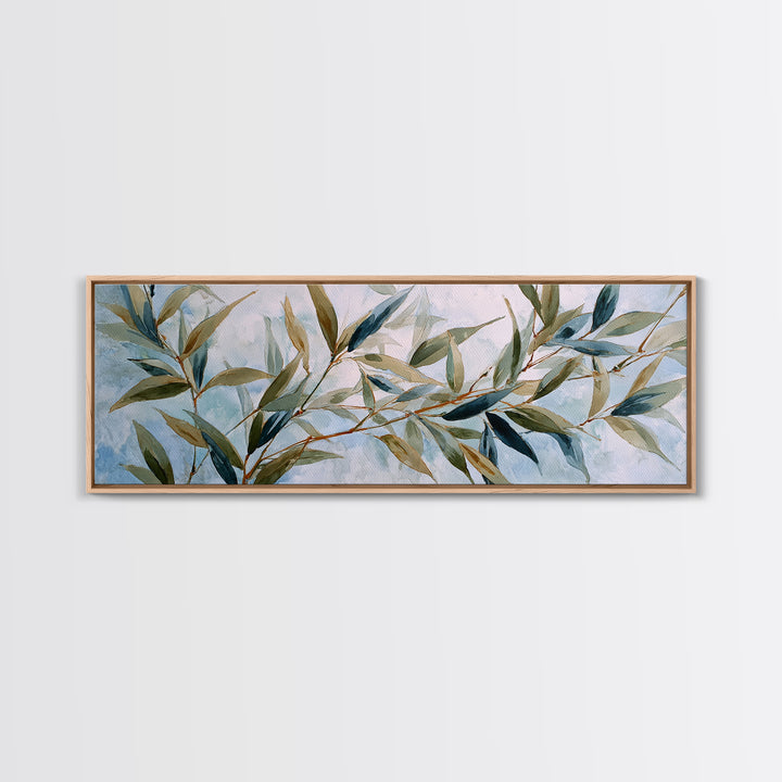 Bamboo Leaves in Gentle Ink Wash Canvas Print, Meditation Art, Fine Art Print, Living Room Decor, Fine Art, Stillness, MED-3x1-3