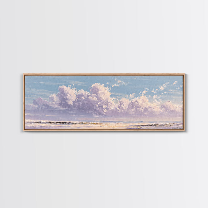 Gentle Cloudscape in Lavender and Cream Framed Canvas Print, Meditation Art, Art Deco, Living Room Decor, Fine Art, Stillness, MED-3x1-59