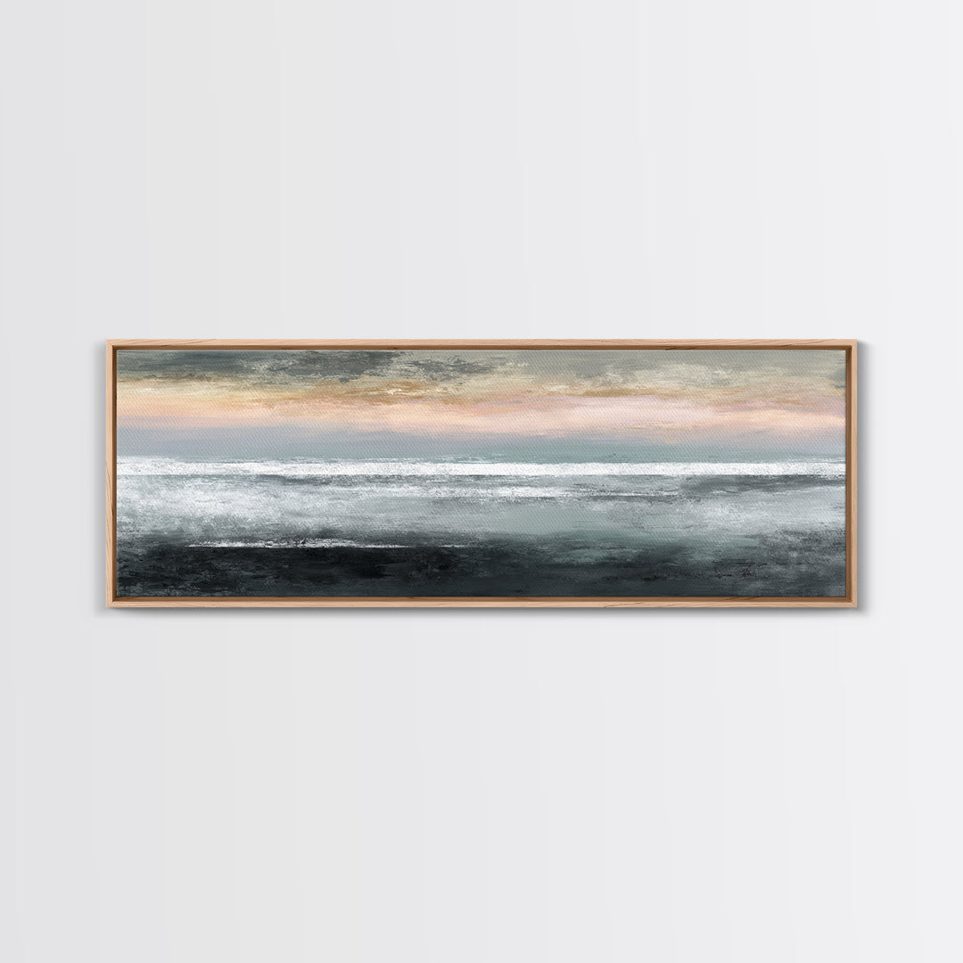 Ocean Horizon with Meditative Stillness Framed Canvas Print, Meditation Art, Living Room Art, Living Room Decor, Oil Painting, MED-3x1-82