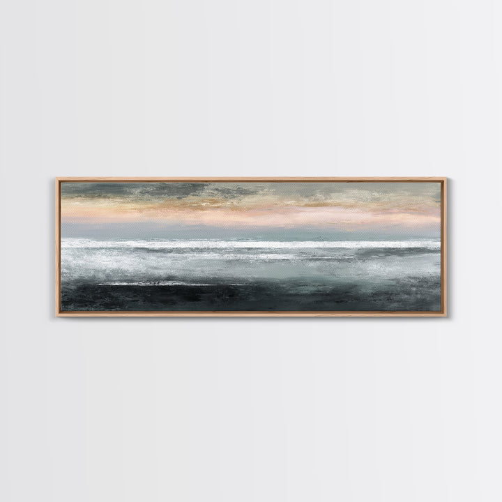 Ocean Horizon with Meditative Stillness Framed Canvas Print, Meditation Art, Living Room Art, Living Room Decor, Oil Painting, MED-3x1-82
