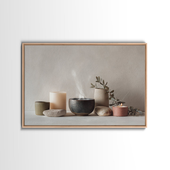 Tea Bowl and Steam Canvas Print, Meditation Art, Contemporary Art, Living Room Decor, Fine Art, Stillness, Modern Decor, MED-3x2-1