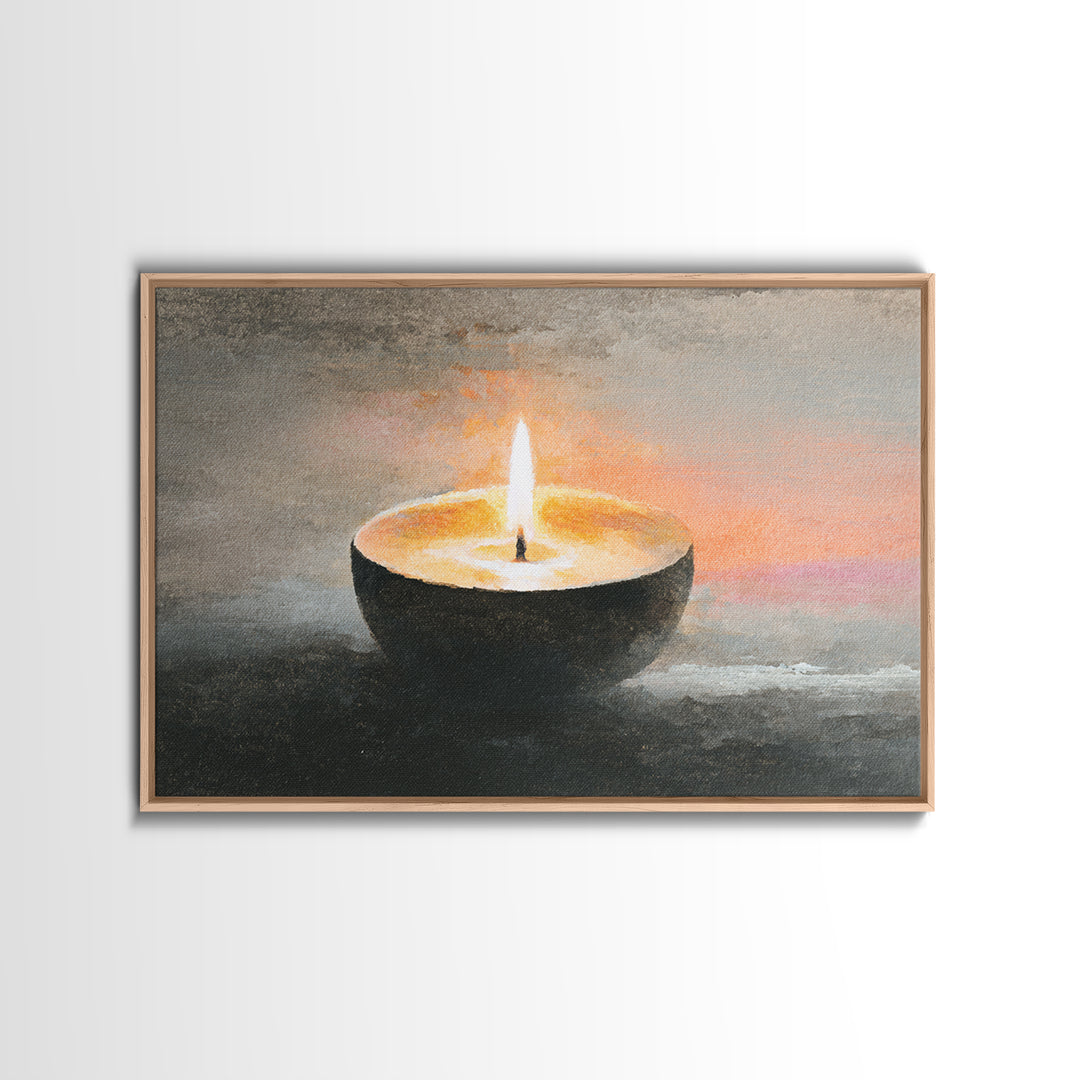Minimal Candle Flame on Dark Background Canvas Print, Meditation Art, Mandala Wall Art, Living Room Decor, Fine Art, Stillness, MED-3x2-42