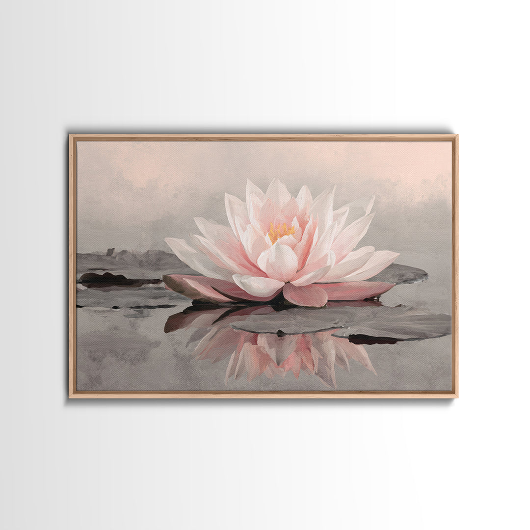 Lotus Flower Glowing Framed Canvas Print, Meditation Art, Art Print, Living Room Decor, Watercolor Art, Stillness, MED-3x2-77
