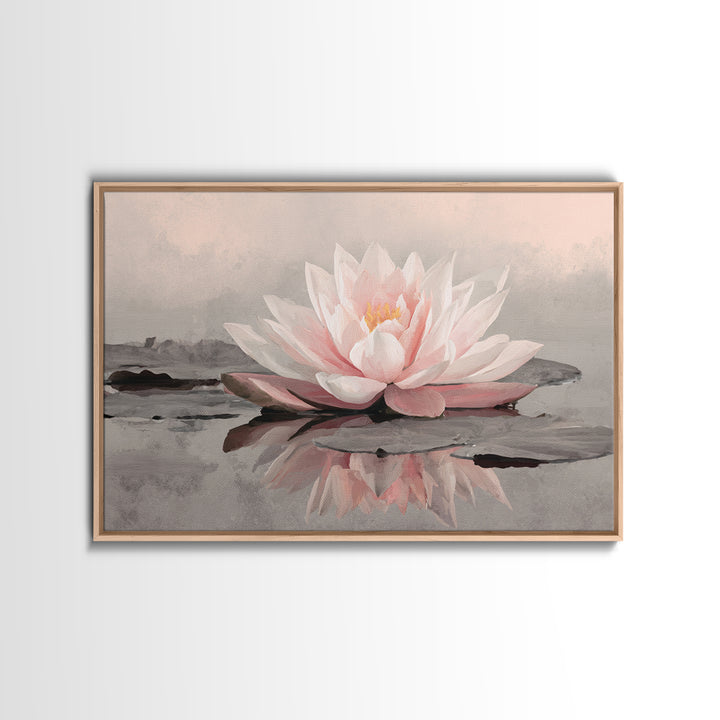 Lotus Flower Glowing Framed Canvas Print, Meditation Art, Art Print, Living Room Decor, Watercolor Art, Stillness, MED-3x2-77