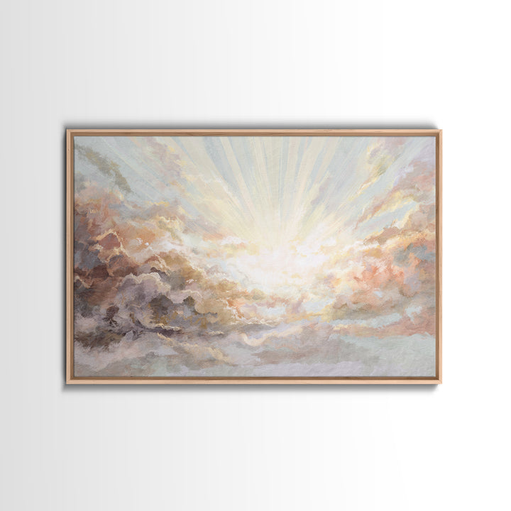 Angelic Light Rays Through Abstract Clouds Canvas Print, Meditation Art, Yoga Wall Art, Living Room Decor, Fine Art, Stillness, MED-3x2-98