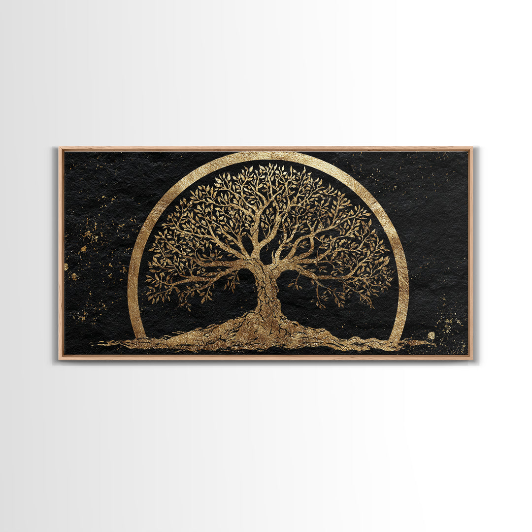 Celtic Tree Of Life Gold Canvas Print, Spiritual Nature Wall Art, Ancient Symbol Artwork, Real Wood Frame Decor