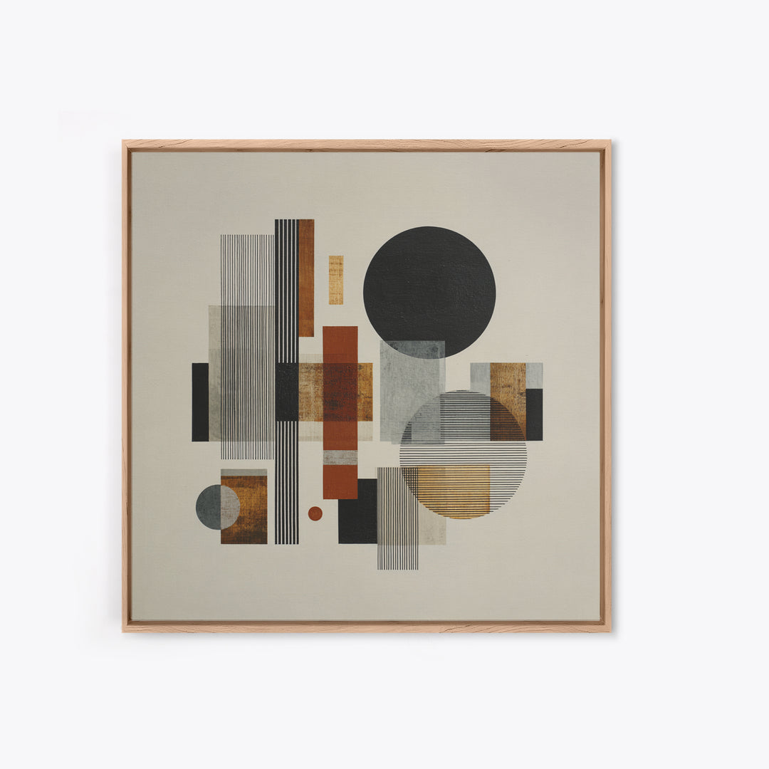 Single Black Circle on Warm Ivory Ground Framed Canvas Print, Minimalist Art, Modern Decor, Living Room Decor, Minimal, MIN-1x1-1