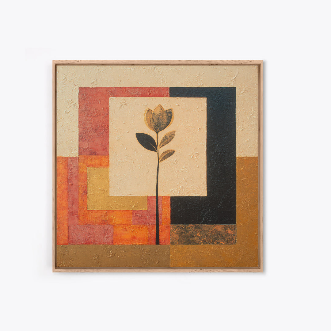 Single Flower Stem Framed Canvas Print, Minimalist Art, Art, Living Room Decor, Oil Painting, Minimal, Canvas Tote Bag, MIN-1x1-12