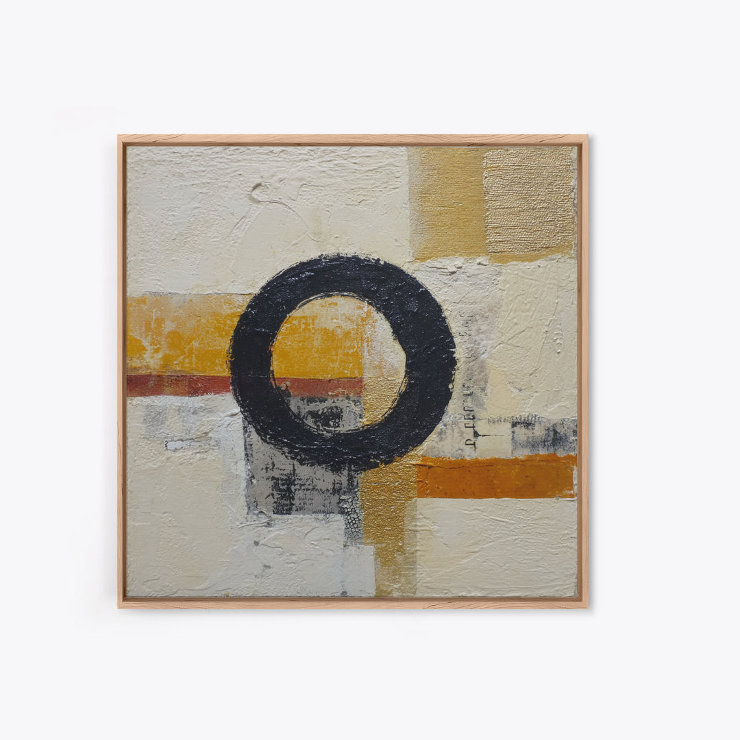 Single Black Circle on Warm Ivory Ground Canvas Print, Minimalist Art, Room Decor, Living Room Decor, Fine Art, Minimal, MIN-1x1-25
