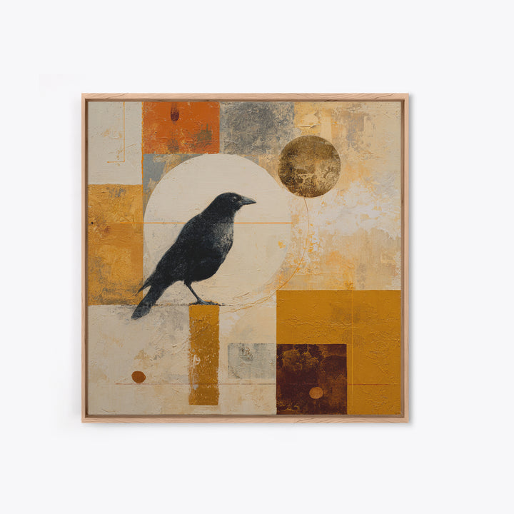 Small Black Bird Crossing White Space Canvas Print, Minimalist Art, Digital Print, Living Room Decor, Fine Art, Minimal, MIN-1x1-31