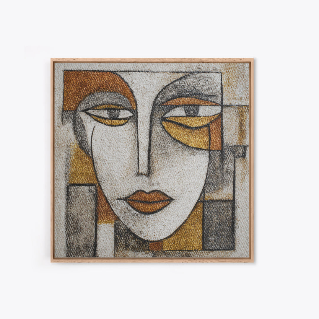 Single Continuous Line Female Face Framed Canvas Print, Minimalist Art, Textured Painting, Living Room Decor, Fine Art, Minimal, MIN-1x1-53